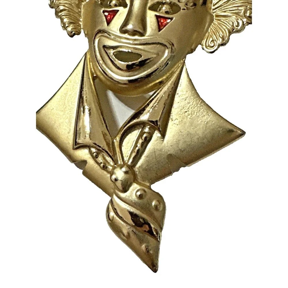 EnVIE Circus Clown Brooch Vintage 1980s Satin Glossy Gold Tone Pin NWOT NOS